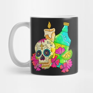 Sugar Skull With Candle And Tequila Mug